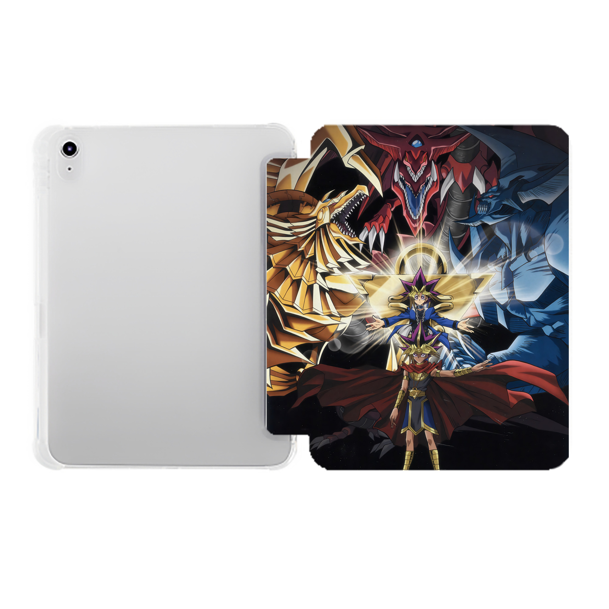（画像用） 遊☆戯☆王 Yu-Gi-Oh! IPad ケース ペン収納付き 三つ折りスタンド PUレザー×シリコン 対応機種9.5/10.5/10.9インチ